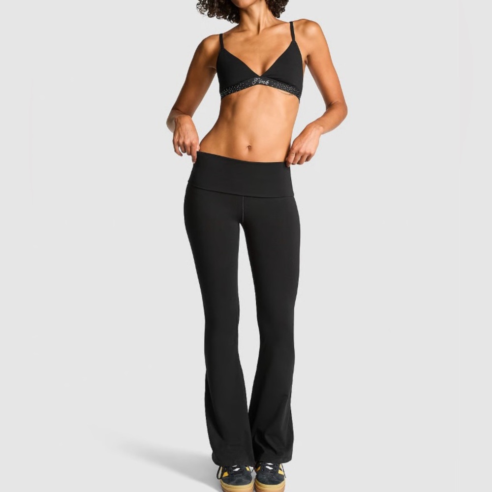 PINK Victoria's Secret Black All-Day Cotton Foldover Flare Leggings